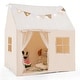 preview thumbnail 4 of 7, Beige Flannel Kids Playhouse with Glow Stars, Lights, Mesh Windows and Mat - 47" x 41" x 51" (L x W x H)