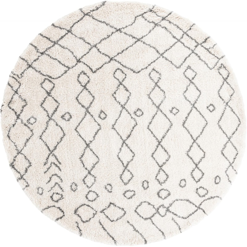 Shag Shoploni Collection Area Rug - 9'10" Round - Pure Ivory