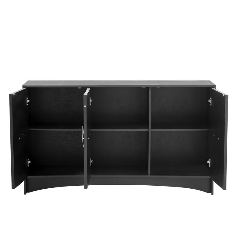 U_Style Curved Design Storage Cabinet w/Three Doors/Adjustable Shelves