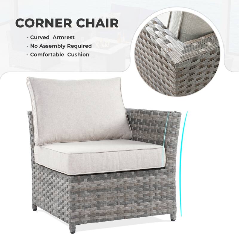 HOOOWOOO 10-piece Wicker Rattan Patio Furniture Sectional Set with Fire Pit