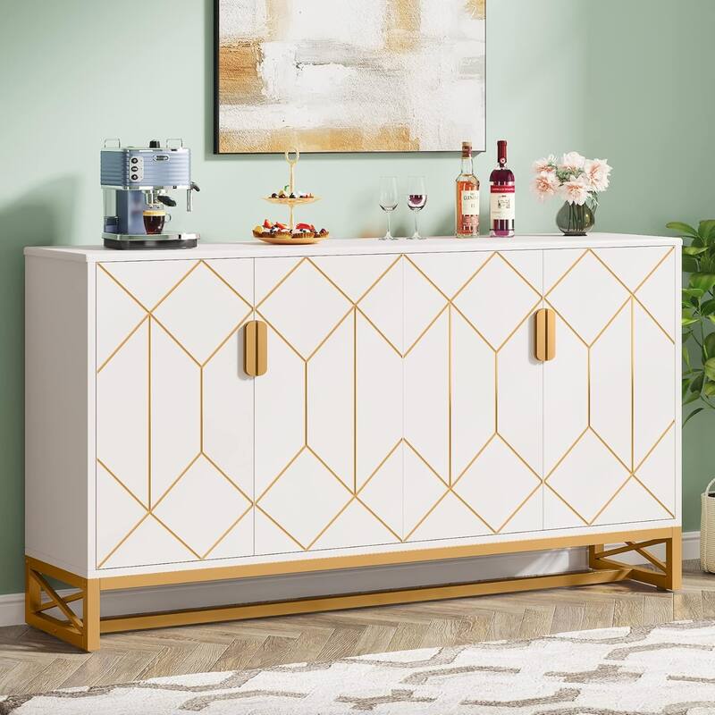 59" Buffet Cabinet/Sideboard 2-Tier Storage Modern Wood Metal Coffee Bar Cabinet for Kitchen/Dining/Living Room