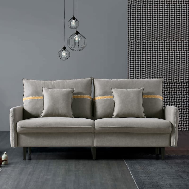 3-Seat Sofa Couch, Mid-Century Tufted Love Seat With 2 Pillows for Living Room