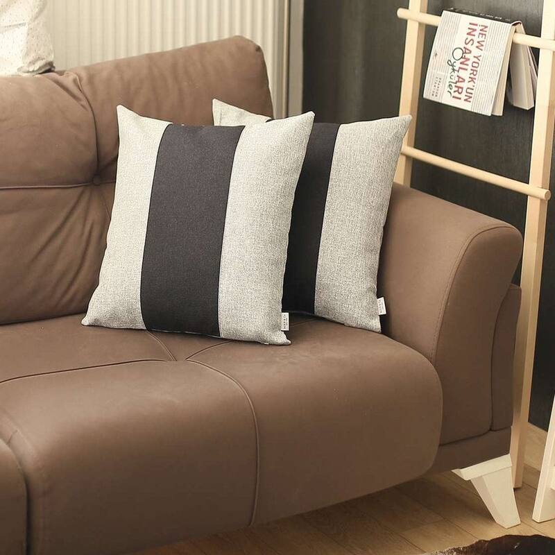 HomeRoots Set Of Two 18" X 18" Grey And Black Geometric Zippered Handmade Polyester Throw Pillow