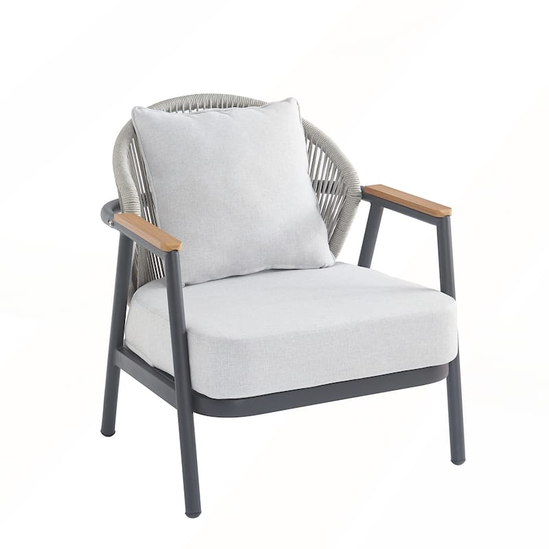 Outdoor Rope Club Chair with Textured Taupe Cushion Set of 1