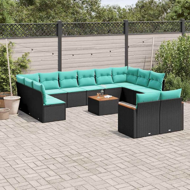 vidaXL 12/13 Piece Patio Sofa Set with Cushions Black/Gray Poly Rattan - 24.4 x 24.4 x 27.2