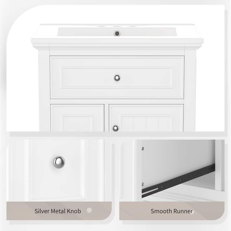 GDFStudio - Sophia 24-Inch Bathroom Vanity with Ceramic Sink, Flip Drawer and Adjustable Storage