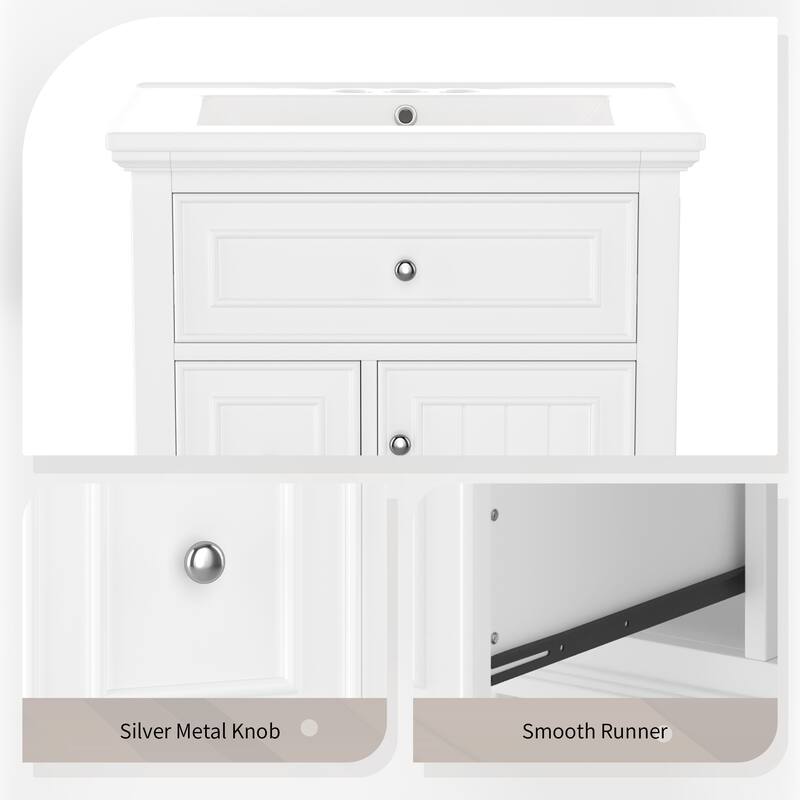 Roomfitters 24" Bathroom Vanity with Sink, Solid Wood Frame, Flip Drawer, 2 Side Drawers & Adjustable Shelf