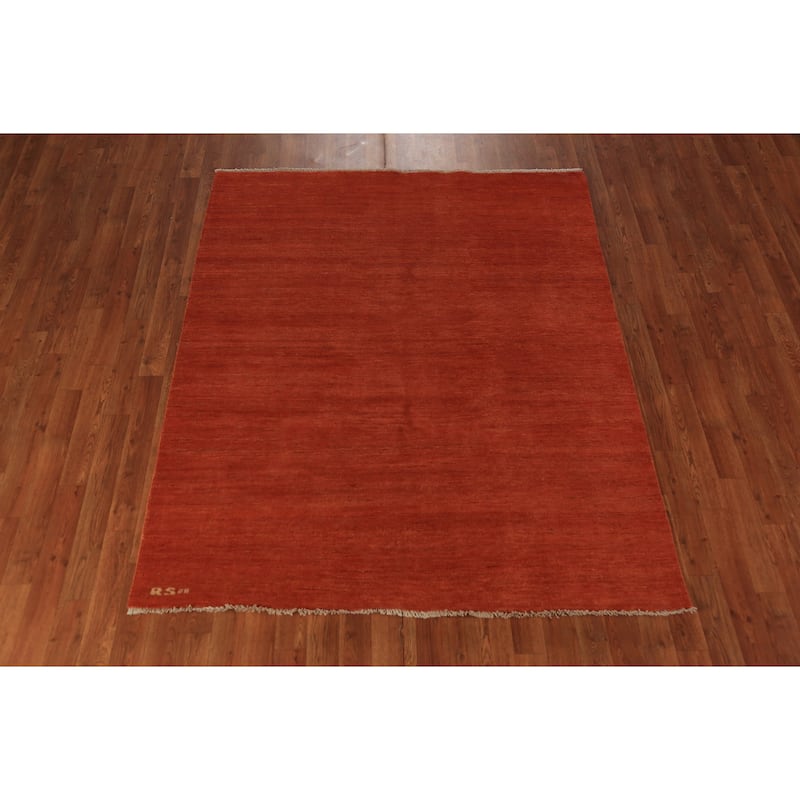 Modern Orange Gabbeh Oriental Rug Handmade Wool Carpet - 4'10" x 6'0"