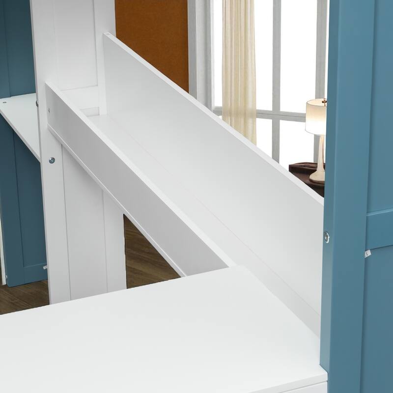 Full Size Wood Loft Bed with Desk, Wardrobe Storage, Shelves & Clothes Rail, 500 lb Bed Capacity, 77.8 x 70.1 x 75.6 in