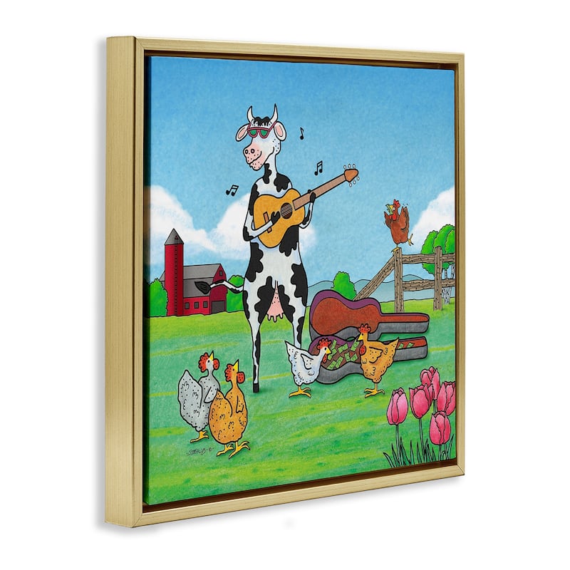 Stupell Busking Cow with Audience Framed Floater Canvas Wall Art Design By Roger Straub