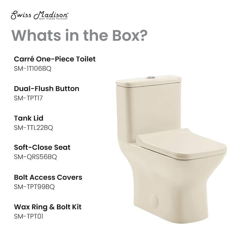 Charme One Piece Square Toilet Dual Flush 1.1/1.6 Gpf In Bisque - 25.8" x 14.95" 29.95"
