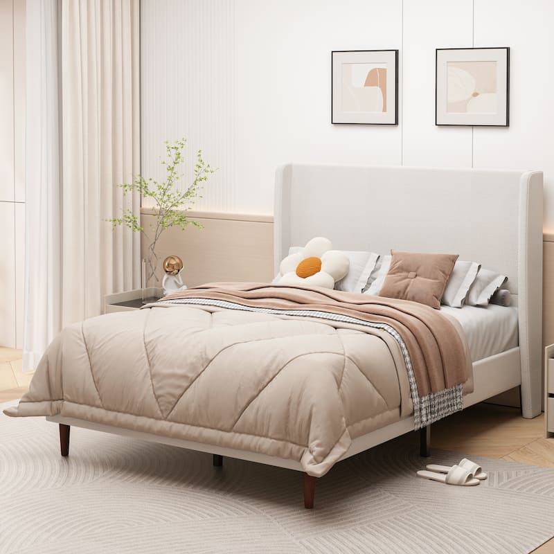 Queen/King Size Bed Frame Chenille Upholstered Bed High Headboard