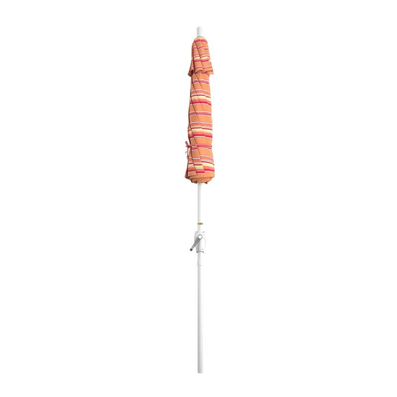 California Umbrella 7.5' Round Crank Lift Push Button Tilt White Aluminum Patio Umbrella Sunbrella