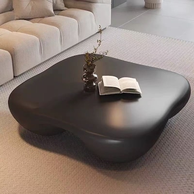 Modern Coffee Table – Faux Travertine Textured Surface, Ideal For Living Room/Office