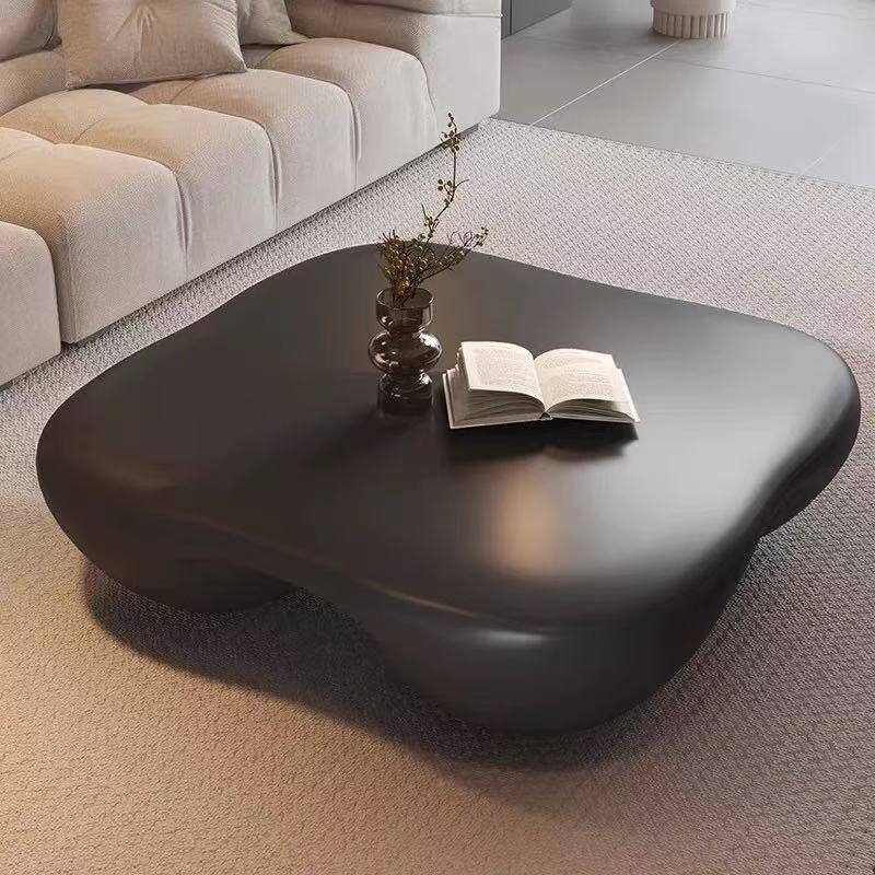 Low Height Profile Rounded Lines Square Shape Coffee Table with Arc-shaped Depression, End Table for Different Scenarios