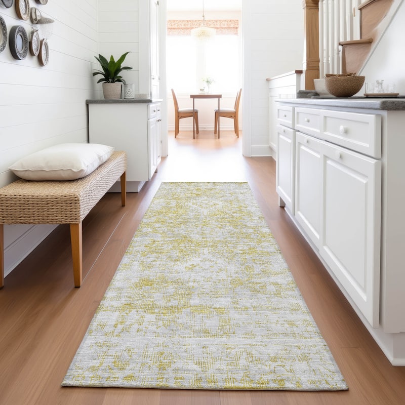 Premium Washable Super Soft Vintage Traditional Mayfield Rug - Gold - 2'3" x 7'6"