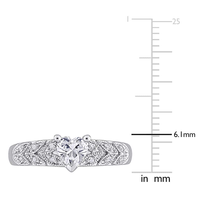 Miadora Sterling Silver Created White Sapphire and Diamond Accent Vintage Heart Engagement Ring