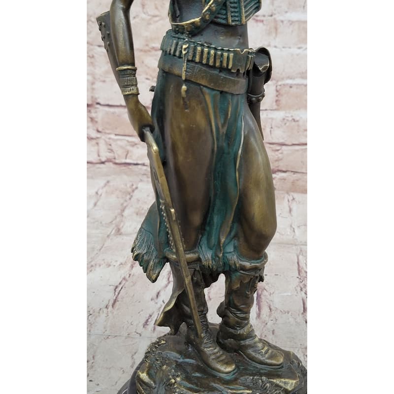 Native American Indian Female Warrior W/ Feathered War Bonnet Bronze Figure Sculpture Statue