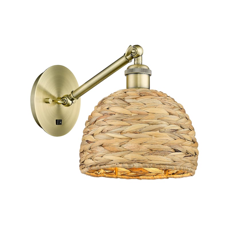 Innovations Lighting 317-1W-12-8 Woven Rattan Sconce Woven Rattan 12" - Antique Brass / Natural