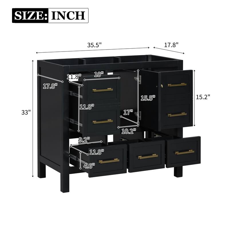 GDFStudio - Merrow Modern Freestanding Bathroom Vanity with with 5 Drawers& Soft Closing Doors (NOT INCLUDE BASIN SINK)