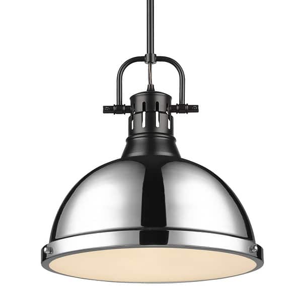 slide 2 of 13, Duncan 1-light Hanging Dome Pendant with Rod Matte Black with Chrome