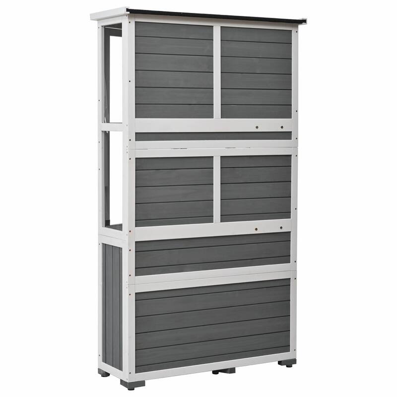 Outdoor Tool Storage Shed - Garden Wood Cabinet with Waterproof Mini Greenhouse Cold Frame