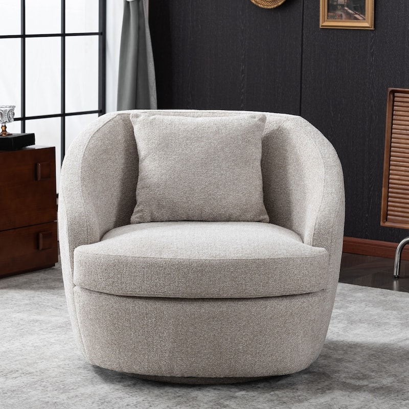 Round Barrel Accent Chair Modern Fabric Swivel Boucle Armchair