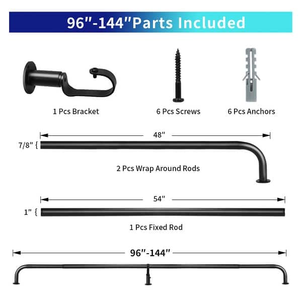 dimension image slide 0 of 25, Energy-saving Wraparound Adjustable French Blackout Curtain Rod Set
