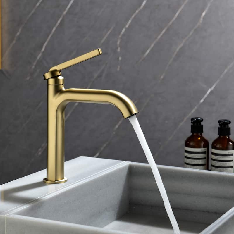 9-12" H Solid Brass Single Handle Bathroom Sink Faucet