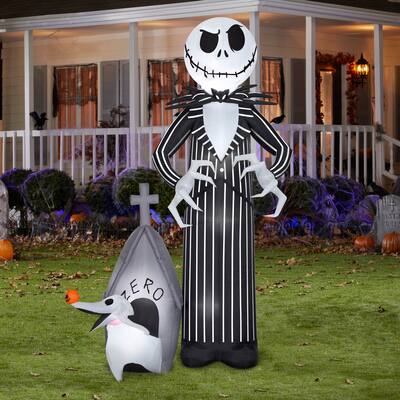 Gemmy Airblown Jack and Zero w/House Giant Scene Disney, 9 ft Tall, grey