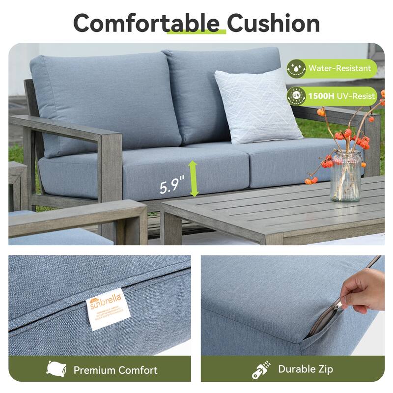 PureScape Hand-Painted Aluminum Outdoor Loveseat with Sunbrella Gray Cushions
