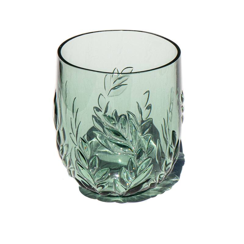 Abode Homewares Embossed Leaf Acrylic Stemless Wine Glass - Sage - 15.1 oz - Set of 6