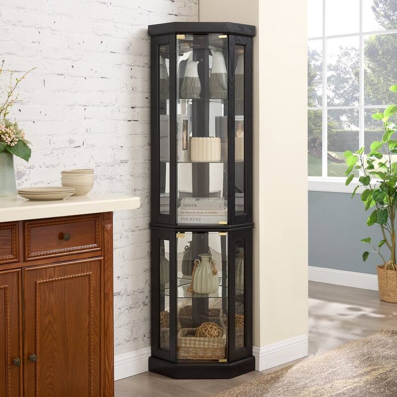 Corner Curio Cabinet with Lights-Stylish Glass Display Case for Living Room, Bar Storage & Collectibles