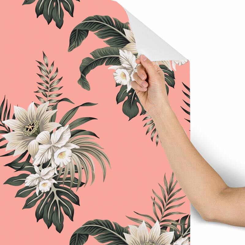 Salmon Red Columbine Bouquet Peel and Stick wallpaper - 10’ft H x 24