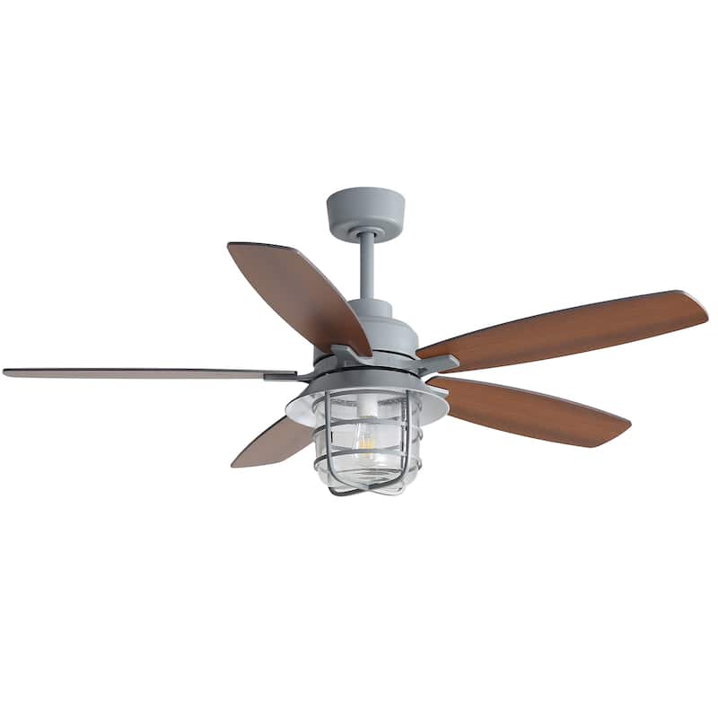 52-Inch Cement Grey Ceiling Fan With E26 Light,Glass Lampshade,5 Plywood Blades,Noiseless DC Motor,6 Wind Speed