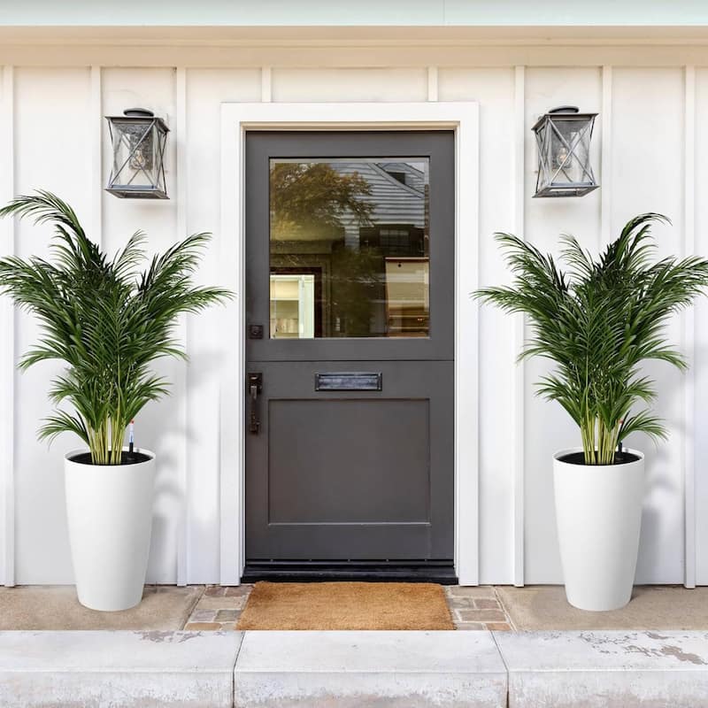 Set of 2 Tall 21.7" Self-Watering Planters, Flower Pots for Porch, Patio, Backyard