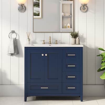 36'' Bathroom Vanity with Sink Combo Set, Modern Bathroom Cabinet with 4 Drawers,Blue