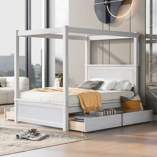 Full Size Canopy Bed with Storage Drawers and Support Slats for a Timeless Bedroom Look