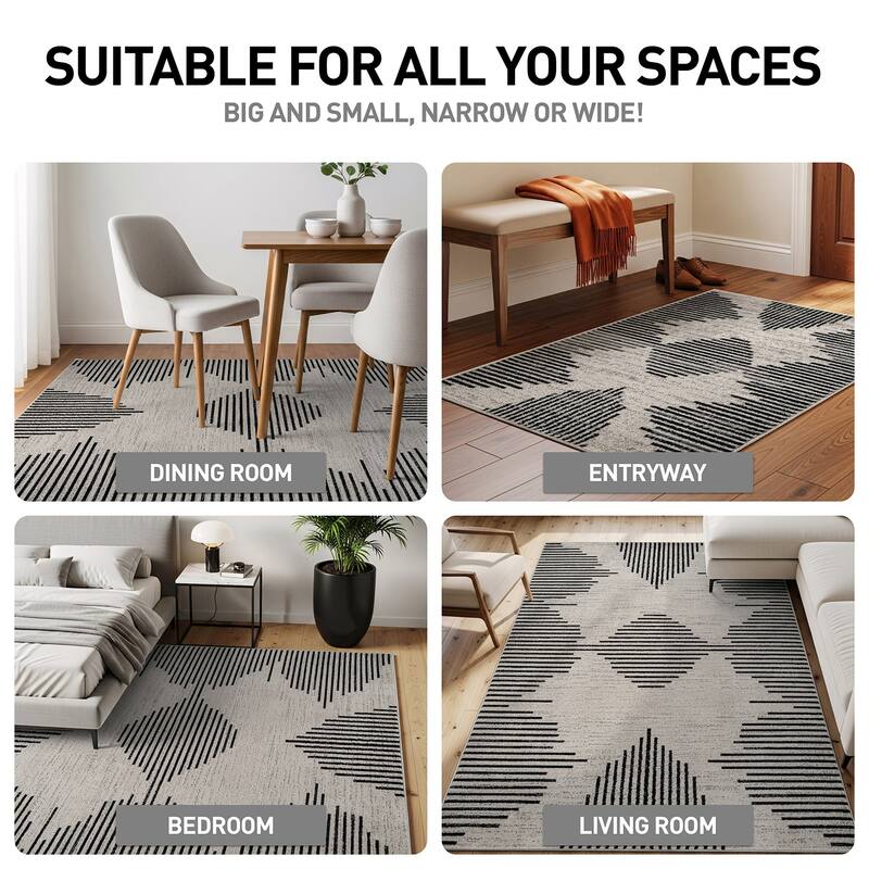Modern Abstract Area Rug for Living Room, Bedroom, or Entryway - Low Pile Indoor Rug