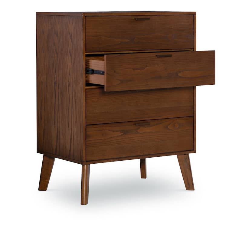 38" Brown Four Drawer Dresser Chest with Bronze Pulls