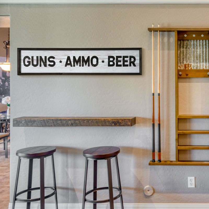American Art Decor Guns, Ammo, Beer Wood Novelty Wall Sign - 36" x 8" - 36" x 8"