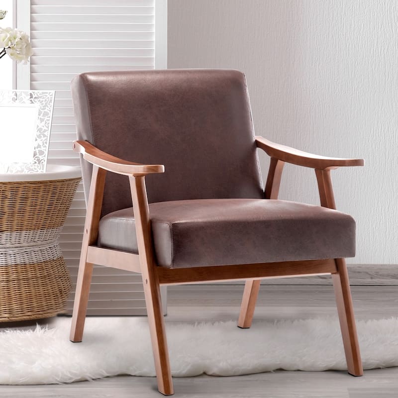 Extra-Thick Backrest Accent Chair with Solid Wood Frame - Dark Brown Tech cloth