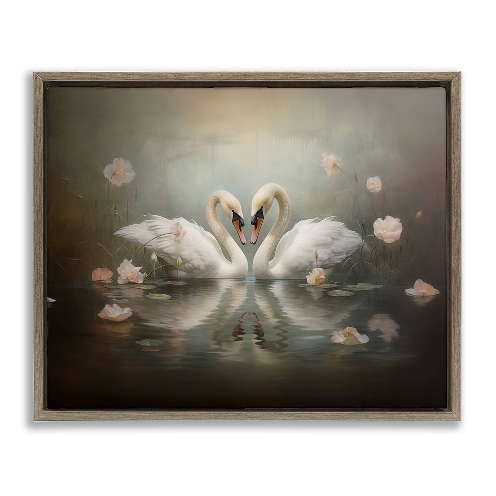 Stupell Romantic Swans Reflection Framed Floater Canvas Wall Art Design By Arlington Prints
