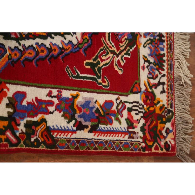 Hand Knotted Oriental 100% Wool Carpet Traditional Floral Red Bakhtiari Area Rug - 4' 6'' X 3' 5''