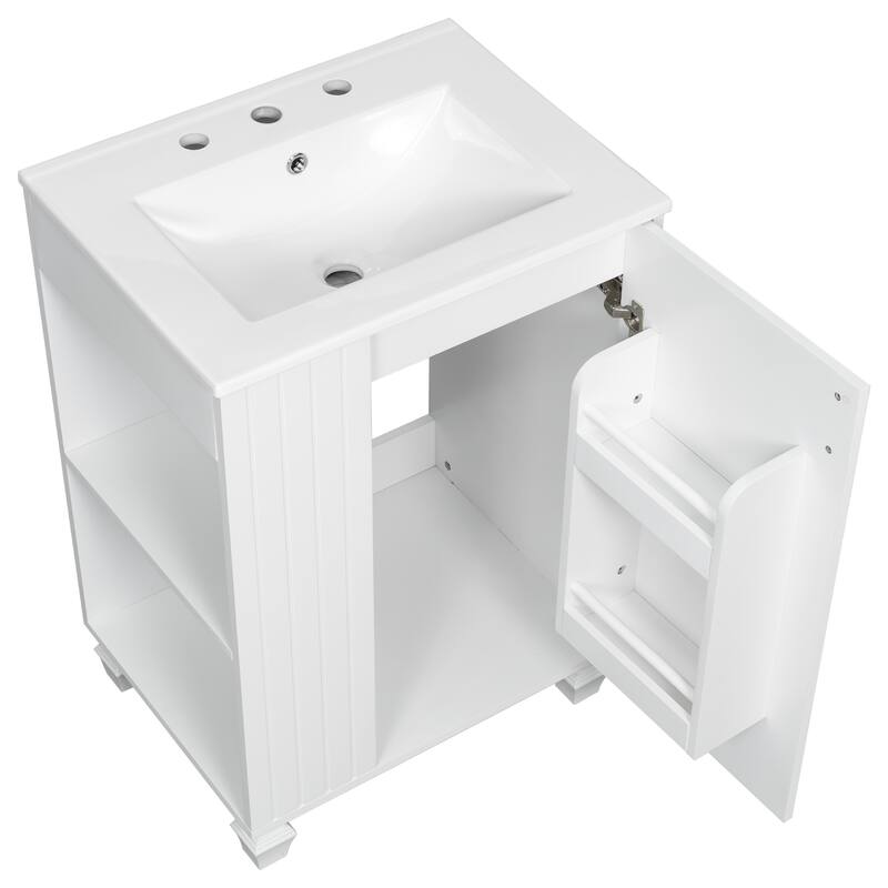 Anmytek 24 Inch Bathroom Vanity Cabinet with Sink Side Open Storage Door Shelf Solid Wood Frame Soft Closing Door White