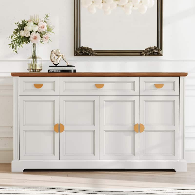 59'' W Sideboard with 3 Drawers, 4-Door Storage Cabinet - White