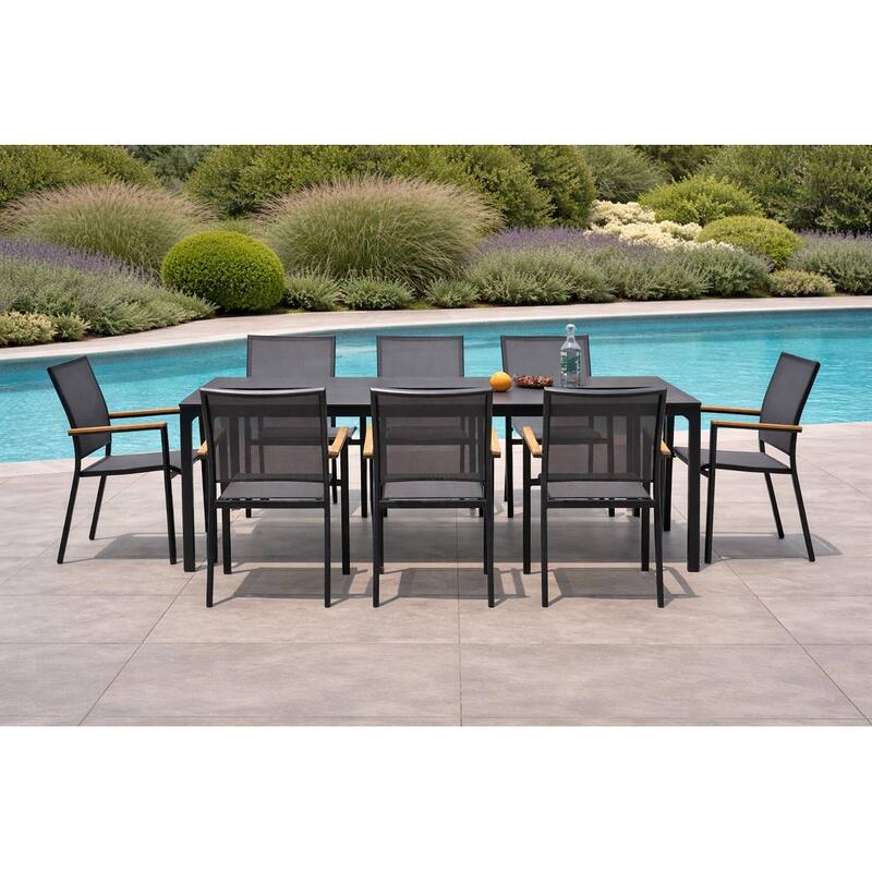 Quay Dark Grey 9-Piece Aluminum Outdoor Dining Set with Tribeca with Ceramic Glass Table Top - N/A