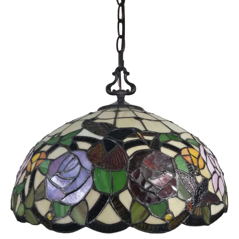 Tiffany Style Hanging Pendant Lamp 16" Wide Stained Glass Shade Game Room Ceiling Fixture Amora Lighting