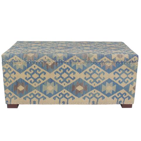 Shabby Chic Chisholm Blue/Beige Kilim Upholstered Storage Settee - 48"x24"x21"