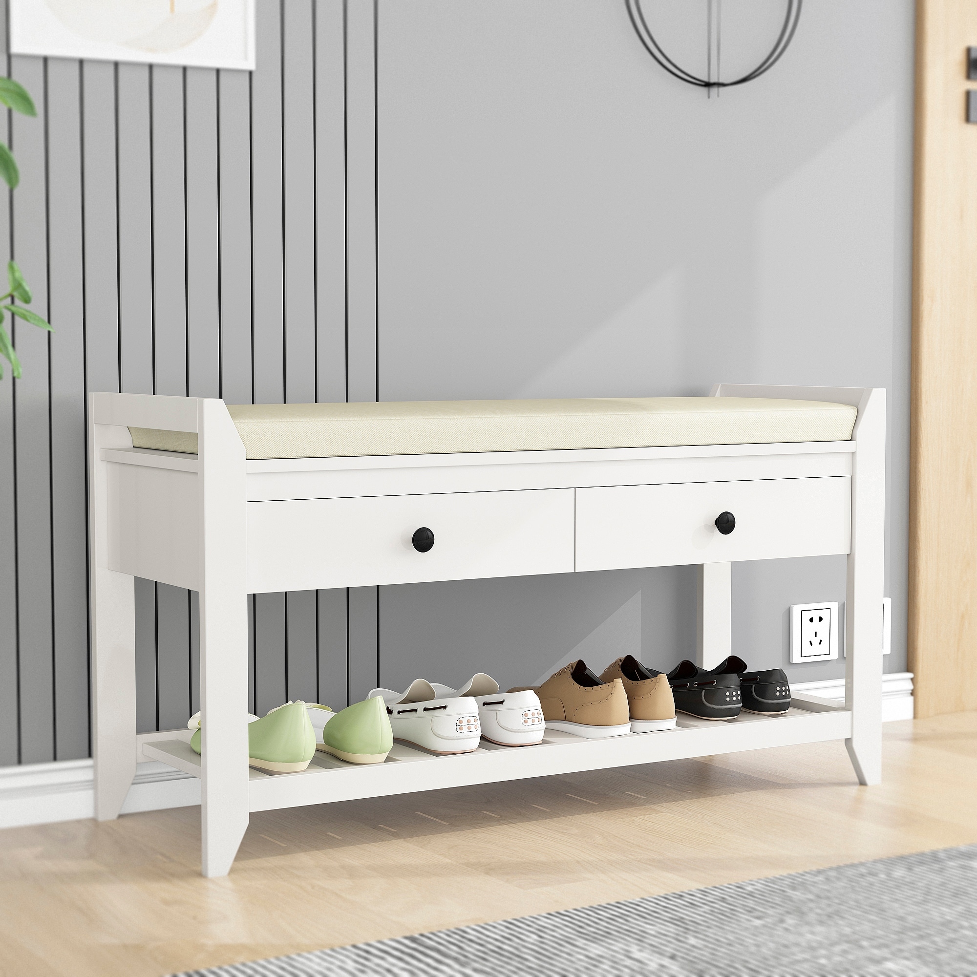 43 Entryway Storage Bench Shoe Rack with Cushioned Seat and Drawers - On  Sale - Bed Bath & Beyond - 36919683